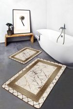 - PaspasTakimi-2li-Set1304-Gorsel-2 - Realhomes  2'li Set Altın Zeminde Çerçeveli Motifli Mermer Desenli Geometrik Klasik  2'li Banyo & Mutfak Paspas Takımı Realhomes