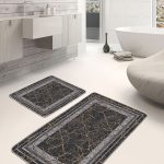 2'li Set Ekru - Siyah Zeminde El Dokuma Motifli Kilim Desenli Sade & Şık Geometrik  2'li Banyo & Mutfak Paspas Takımı Realhomes