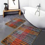 2'li Set Gri - Gold Zeminde Altın Motifli Kanvas Desenli Sade & Şık Klasik  2'li Banyo & Mutfak Paspas Takımı Realhomes