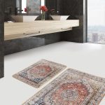 2'li Set Patchwork Zeminde Örme Motifli Kilim Desenli Sade & Şık Klasik  2'li Banyo & Mutfak Paspas Takımı Realhomes
