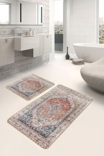 - PaspasTakimi-2li-Set1308-Gorsel-2 - Realhomes  2'li Set Krem - Bej Zeminde Göbekli Halı Motifli Osmanlı Desenli Avangarde Eskitme Motifli  2'li Banyo & Mutfak Paspas Takımı Realhomes