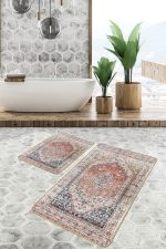 - PaspasTakimi-2li-Set1308-Gorsel-4 - Realhomes  2'li Set Krem - Bej Zeminde Göbekli Halı Motifli Osmanlı Desenli Avangarde Eskitme Motifli  2'li Banyo & Mutfak Paspas Takımı Realhomes