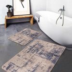 2'li Set Gold - Siyah Zeminde Geometrik Motifli Klasik Desenli Geometrik Sade & Şık  2'li Banyo & Mutfak Paspas Takımı Realhomes