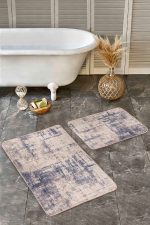 - Realhomes - Realhomes 2'li Set Kahverengi Zeminde Eskitme Motifli Otantik Desenli Eskitme Motifli Sade & Şık 2'li Banyo & Mutfak Paspas Takımı Realhomes