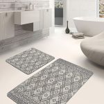 2'li Set Gri Zeminde Kilim Motifli Uşak Desenli Avangarde Vintage  2'li Banyo & Mutfak Paspas Takımı Realhomes