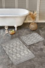 - Realhomes - Realhomes  2'li Set Krem - Kahverengi Zeminde Dokuma Halı Motifli Etnik Desenli Etnik Motifler Geometrik  2'li Banyo & Mutfak Paspas Takımı Realhomes