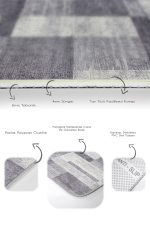 2'li Set Gri - Krem Zeminde Dokuma Halı Motifli Eskitme Desenli Klasik Sade & Şık  2'li Banyo & Mutfak Paspas Takımı Realhomes