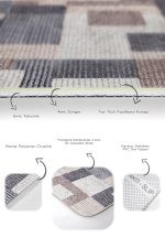 2'li Set Kahverengi - Gri Zeminde Örme Motifli Halı Desenli Sade & Şık Klasik  2'li Banyo & Mutfak Paspas Takımı Realhomes