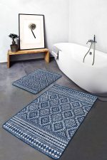 - PaspasTakimi-2li-Set1314-Gorsel-2 - Realhomes 2'li Set Lacivert Zeminde Geleneksel Motifli Kilim Desenli Geometrik Etnik Motifler 2'li Banyo & Mutfak Paspas Takımı Realhomes