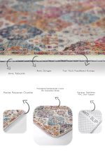 2'li Set Rengarenk Zeminde Etnik Motifli Uşak Desenli Eskitme Motifli Avangarde  2'li Banyo & Mutfak Paspas Takımı Realhomes