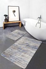 - PaspasTakimi-2li-Set1316-Gorsel-2 - Realhomes  2'li Set Krem - Mavi Zeminde Dokuma Motifli Örgü Desenli Eskitme Motifli Vintage  2'li Banyo & Mutfak Paspas Takımı Realhomes