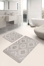 2'li Set Krem - Bej Zeminde Tribal Motifli Geleneksel Desenli Vintage Geometrik  2'li Banyo & Mutfak Paspas Takımı Realhomes