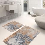 2'li Set Pembe - Ekru Zeminde Geometrik Motifli Mermer Desenli Sade & Şık Geometrik  2'li Banyo & Mutfak Paspas Takımı Realhomes