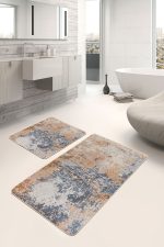 - PaspasTakimi-2li-Set1320-Gorsel - Realhomes  2'li Set Mavi - Yavruağzı Zeminde Dokuma Motifli Kilim Desenli Eskitme Motifli Vintage  2'li Banyo & Mutfak Paspas Takımı Realhomes