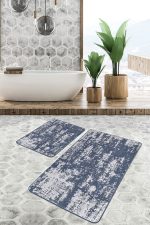 - PaspasTakimi-2li-Set1321-Gorsel - Realhomes  2'li Set Mavi - Beyaz Zeminde Örme Motifli Eskitme Desenli Eskitme Motifli Sade & Şık  2'li Banyo & Mutfak Paspas Takımı Realhomes