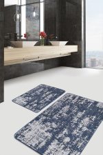 - PaspasTakimi-2li-Set1321-Gorsel-2 - Realhomes  2'li Set Mavi - Beyaz Zeminde Örme Motifli Eskitme Desenli Eskitme Motifli Sade & Şık  2'li Banyo & Mutfak Paspas Takımı Realhomes