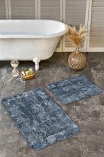 - Realhomes - Realhomes 2'li Set Mavi - Lacivert Zeminde Eskitme Motifli Antika Desenli Eskitme Motifli Sade & Şık 2'li Banyo & Mutfak Paspas Takımı Realhomes