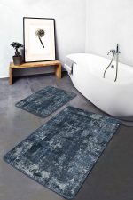 - PaspasTakimi-2li-Set1322-Gorsel-4 - Realhomes 2'li Set Mavi - Lacivert Zeminde Eskitme Motifli Antika Desenli Eskitme Motifli Sade & Şık 2'li Banyo & Mutfak Paspas Takımı Realhomes