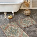 2'li Set Krem - Gri Zeminde Antik Motifli Geleneksel Desenli Eskitme Motifli Avangarde  2'li Banyo & Mutfak Paspas Takımı Realhomes