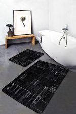 - PaspasTakimi-2li-Set1325-Gorsel-1 - Realhomes 2'li Set Siyah - Beyaz Zeminde Siyah Motifli Kilim Desenli Sade & Şık Klasik 2'li Banyo & Mutfak Paspas Takımı Realhomes