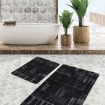 2'li Set Gold Zeminde Çerçeveli Motifli Mermer Desenli Geometrik Klasik  2'li Banyo & Mutfak Paspas Takımı Realhomes