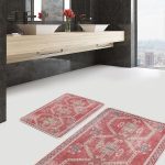 2'li Set Kırmızı Zeminde Kanvas Motifli Yağlıboya Desenli Modern Sade & Şık  2'li Banyo & Mutfak Paspas Takımı Realhomes