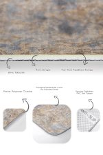 2'li Set Gri - Krem Zeminde Dokuma Motifli Eskitme Desenli Klasik Vintage  2'li Banyo & Mutfak Paspas Takımı Realhomes