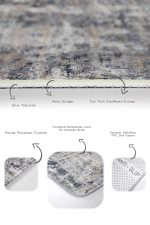 2'li Set Gri - Füme Zeminde Eskitme Motifli Duvar Desenli Eskitme Motifli Vintage  2'li Banyo & Mutfak Paspas Takımı Realhomes