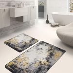 2'li Set Gold - Mavi Zeminde Kanvas Motifli Etnik Desenli Klasik Eskitme Motifli  2'li Banyo & Mutfak Paspas Takımı Realhomes