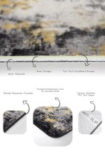 2'li Set Siyah - Hardal Zeminde Eskitme Motifli Halı Desenli Eskitme Motifli Vintage  2'li Banyo & Mutfak Paspas Takımı Realhomes