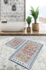 2'li Set Antika Zeminde Geleneksel Motifli Osmanlı Desenli Avangarde Klasik  2'li Banyo & Mutfak Paspas Takımı Realhomes