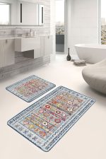 2'li Set Antika Zeminde Geleneksel Motifli Osmanlı Desenli Avangarde Klasik  2'li Banyo & Mutfak Paspas Takımı Realhomes