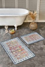 2'li Set Antika Zeminde Geleneksel Motifli Osmanlı Desenli Avangarde Klasik  2'li Banyo & Mutfak Paspas Takımı Realhomes