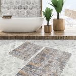 2'li Set Kırkyama Zeminde Etnik Motifli Patchwork Desenli Vintage Etnik Motifler  2'li Banyo & Mutfak Paspas Takımı Realhomes