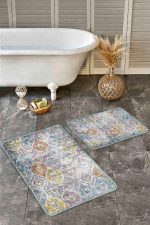 - Realhomes - Realhomes 2'li Set Geleneksel Zeminde Antik Motifli Kilim Desenli Avangarde Eskitme Motifli 2'li Banyo & Mutfak Paspas Takımı Realhomes