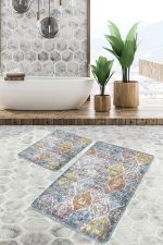 - PaspasTakimi-2li-Set1337-Gorsel-4 - Realhomes 2'li Set Geleneksel Zeminde Antik Motifli Kilim Desenli Avangarde Eskitme Motifli 2'li Banyo & Mutfak Paspas Takımı Realhomes