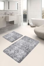 - PaspasTakimi-2li-Set1338-Gorsel - Realhomes  2'li Set Gri Zeminde Eskitme Motifli Kilim Desenli Eskitme Motifli Vintage  2'li Banyo & Mutfak Paspas Takımı Realhomes