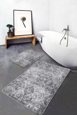 - PaspasTakimi-2li-Set1338-Gorsel-2 - Realhomes  2'li Set Gri Zeminde Eskitme Motifli Kilim Desenli Eskitme Motifli Vintage  2'li Banyo & Mutfak Paspas Takımı Realhomes