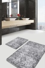 - PaspasTakimi-2li-Set1338-Gorsel-4 - Realhomes  2'li Set Gri Zeminde Eskitme Motifli Kilim Desenli Eskitme Motifli Vintage  2'li Banyo & Mutfak Paspas Takımı Realhomes