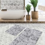 2'li Set Siyah Zeminde Floral Motifli Çiçek Desenli Floral Sade & Şık  2'li Banyo & Mutfak Paspas Takımı Realhomes