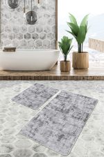 - PaspasTakimi-2li-Set1339-Gorsel - Realhomes  2'li Set Siyah - Beyaz Zeminde Eskitme Motifli Kanvas Desenli Eskitme Motifli Vintage  2'li Banyo & Mutfak Paspas Takımı Realhomes