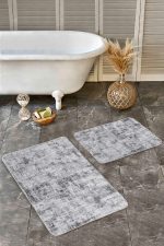 - Realhomes - Realhomes  2'li Set Siyah - Beyaz Zeminde Eskitme Motifli Kanvas Desenli Eskitme Motifli Vintage  2'li Banyo & Mutfak Paspas Takımı Realhomes