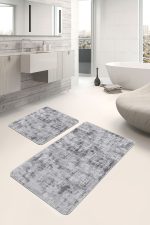 - PaspasTakimi-2li-Set1339-Gorsel-5 - Realhomes  2'li Set Siyah - Beyaz Zeminde Eskitme Motifli Kanvas Desenli Eskitme Motifli Vintage  2'li Banyo & Mutfak Paspas Takımı Realhomes