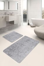 - PaspasTakimi-2li-Set1340-Gorsel-2 - Realhomes  2'li Set Gri Zeminde Dokuma Motifli Eskitme Desenli Eskitme Motifli Sade & Şık  2'li Banyo & Mutfak Paspas Takımı Realhomes