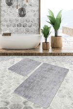 - PaspasTakimi-2li-Set1340-Gorsel-4 - Realhomes  2'li Set Gri Zeminde Dokuma Motifli Eskitme Desenli Eskitme Motifli Sade & Şık  2'li Banyo & Mutfak Paspas Takımı Realhomes