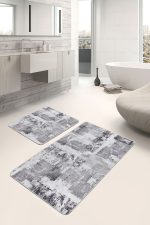 - PaspasTakimi-2li-Set1341-Gorsel - Realhomes 2'li Set Siyah - Beyaz Zeminde Dokuma Halı Motifli Eskitme Desenli Eskitme Motifli Vintage 2'li Banyo & Mutfak Paspas Takımı Realhomes