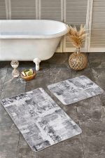 - Realhomes - Realhomes 2'li Set Siyah - Beyaz Zeminde Dokuma Halı Motifli Eskitme Desenli Eskitme Motifli Vintage 2'li Banyo & Mutfak Paspas Takımı Realhomes
