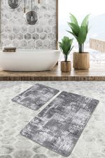 - PaspasTakimi-2li-Set1342-Gorsel - Realhomes 2'li Set Gri Zeminde Eskitme Motifli Dokuma Halı Desenli Eskitme Motifli Vintage 2'li Banyo & Mutfak Paspas Takımı Realhomes