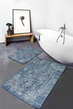 - PaspasTakimi-2li-Set1343-Gorsel-2 - Realhomes  2'li Set Mavi - Krem Zeminde Osmanlı Motifli Etnik Desenli Avangarde Vintage  2'li Banyo & Mutfak Paspas Takımı Realhomes