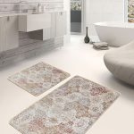 2'li Set Lacivert Zeminde Kanvas Motifli Boyama Desenli Sade & Şık Modern  2'li Banyo & Mutfak Paspas Takımı Realhomes